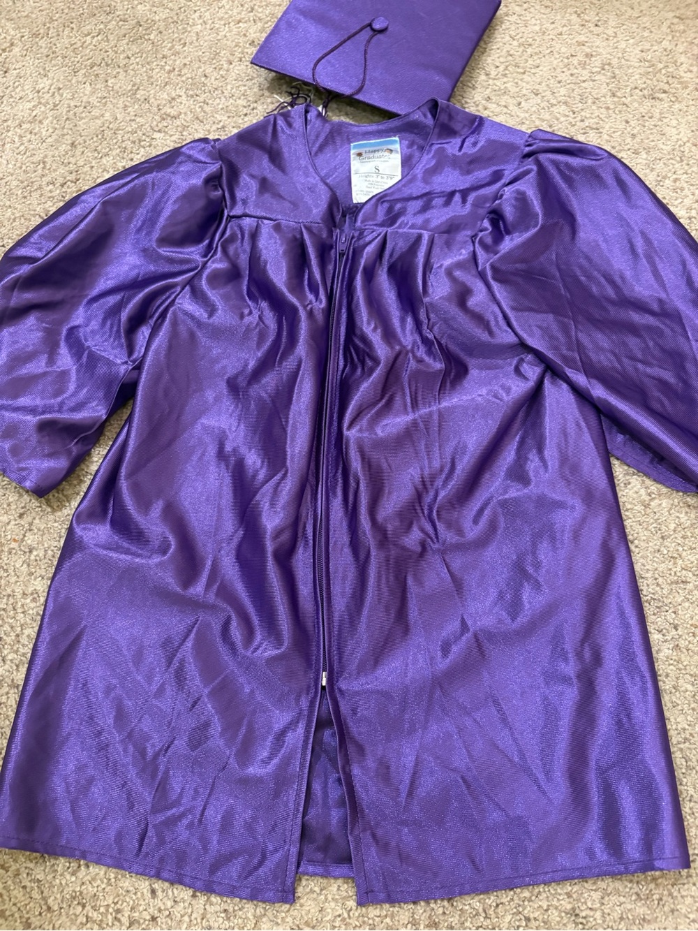 Happy Graduates Purple Polyester Graduation Robe Cap & Tassel Size S